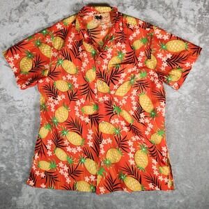 InGear Fashions Hawaiian Shirt Men's Large L Orange Pineapple Short Sleeve